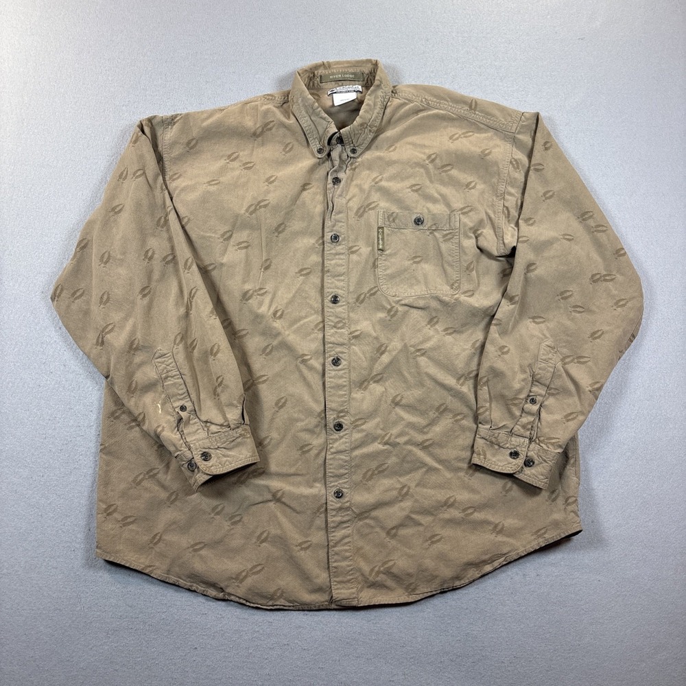 Columbia River Lodge Shirt Men XXL 2XL Brown Deer Hooves Long Sleeve Button Down